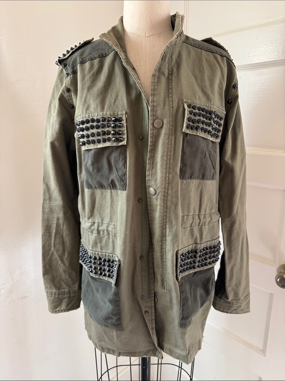 Olive Green Studded Military Jacket